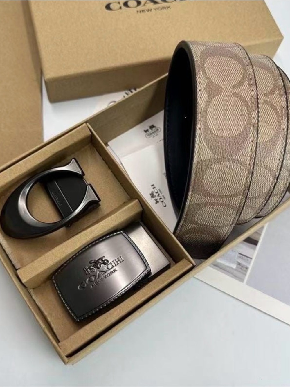 COACH Signature Canvas Belt in Brown and Black